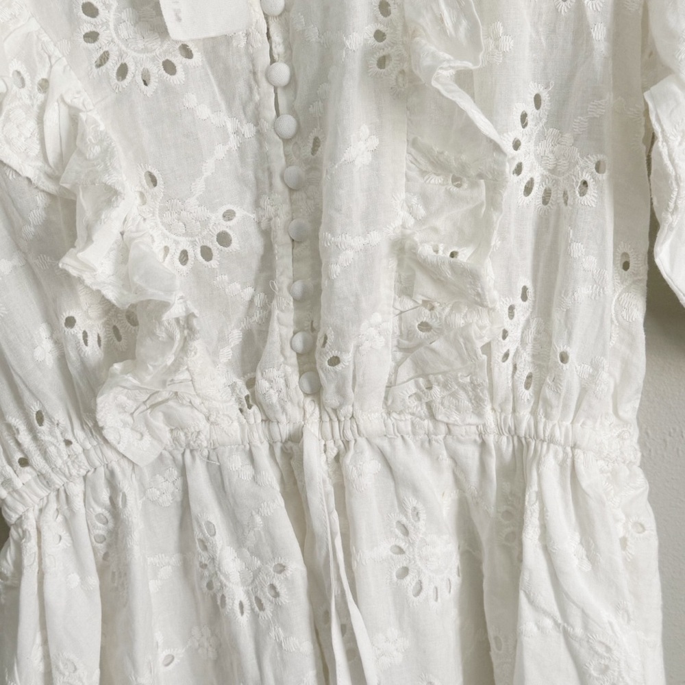 New MIOU MUSE VICI Women’s White Eyelet Ruffle FLORENCE Dress Puff Sleeve Sz S - Picture 8 of 10